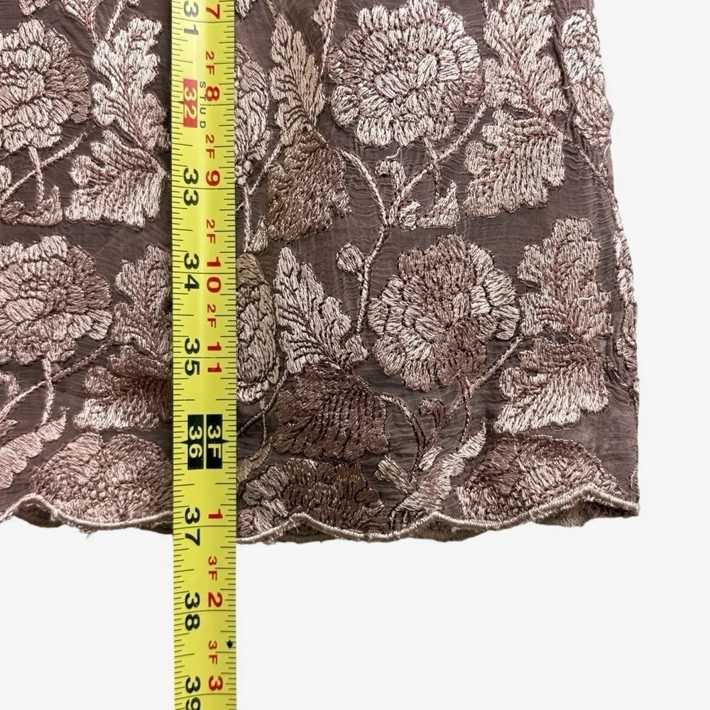 Sundance Angelica Dress Size PM Petite Medium Embroidered Overlay Lined Taupe
